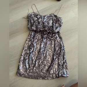 Aidan by Aidan Mattox Rose-Gold Sequin Spaghetti Strap Mini Dress